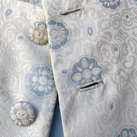 Vintage 60s Blue Silver Bolero Dress Jacket 42"B Rockabilly Shiny Brocade - Picture 5 of 13